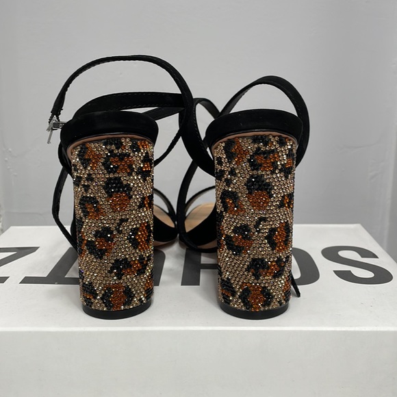Schutz 4” block heels with black suede straps and crystal leopard heels - Picture 3 of 4
